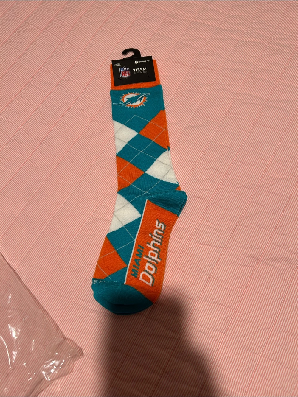 NFL Miami Dolphins Argyle Crew Socks - Teal, Orange & White